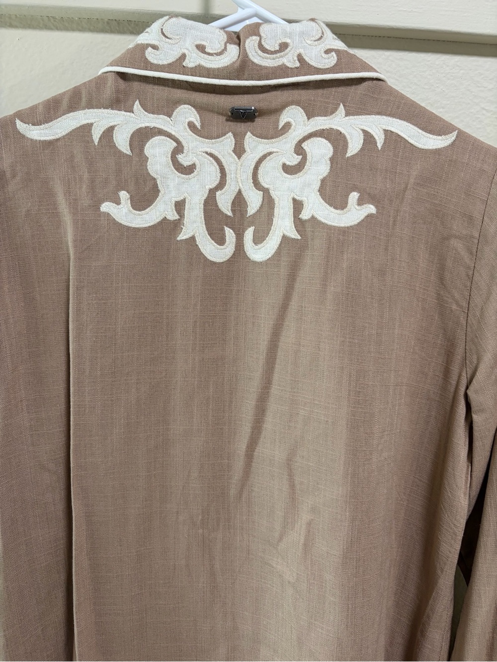 Lucky & Blessed Tan Western Snap Shirt with White/Cream Embroidery - Picture 9 of 11
